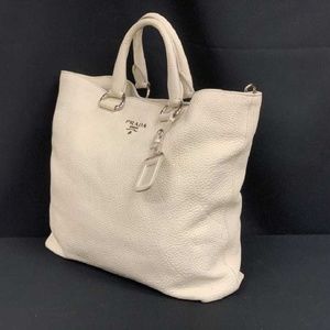 PRADA VITELLO DAINO IVORY LEATHER SHOPPER BAG TOTE